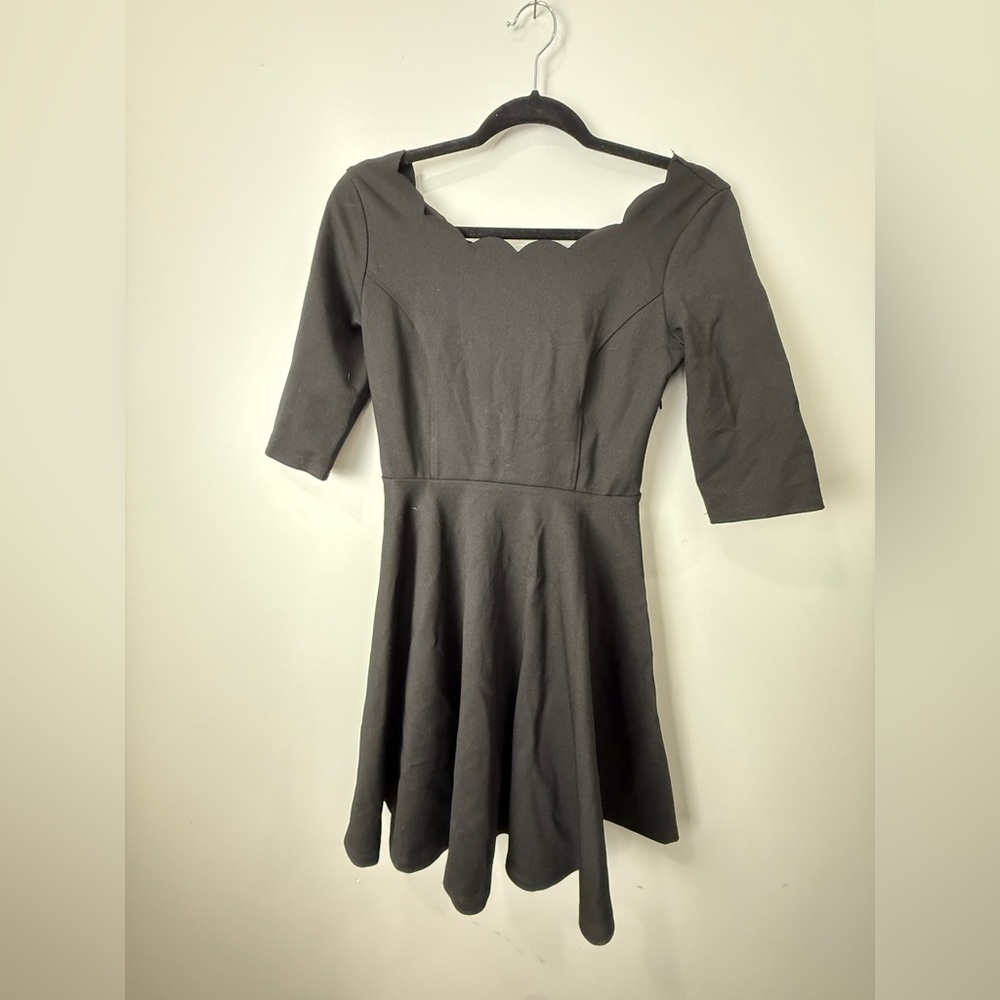 Lulu's Black Scalloped Long Sleeve Dress - Picture 3 of 6